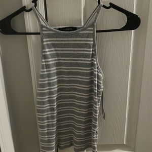 grey and white striped tank top.